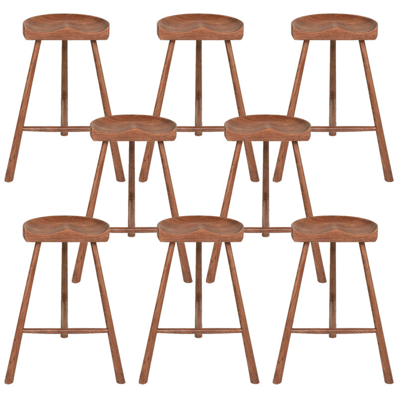 Contemporary Backless Footrest Stool Contoured Solid Wood Bar Stool