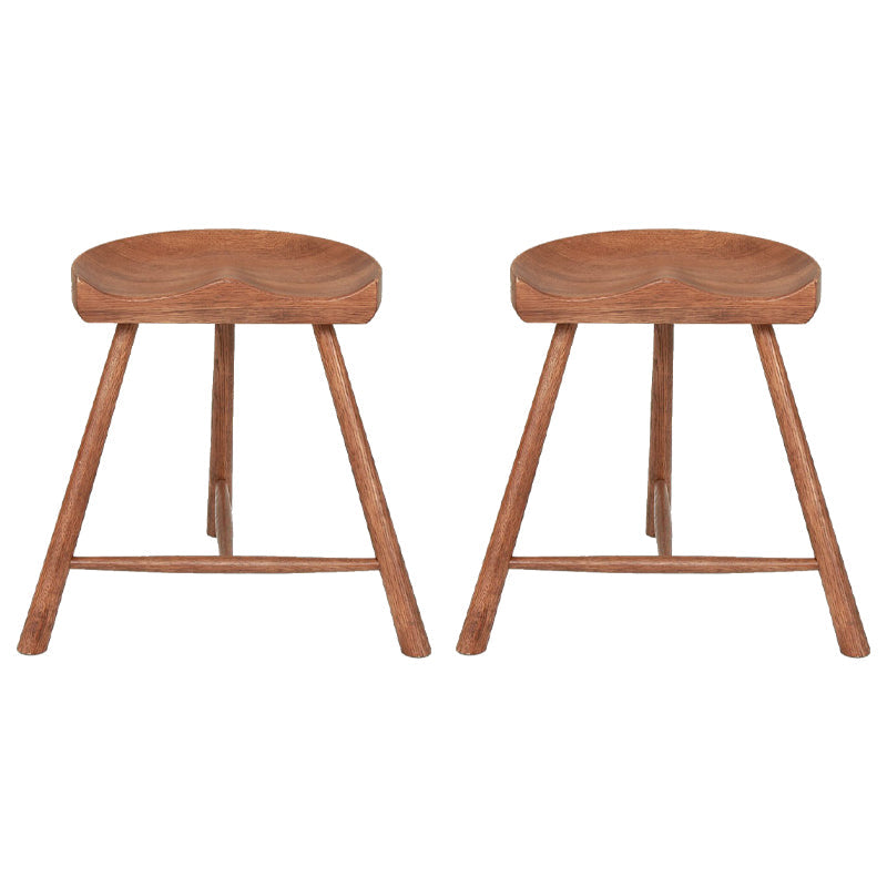Contemporary Backless Footrest Stool Contoured Solid Wood Bar Stool