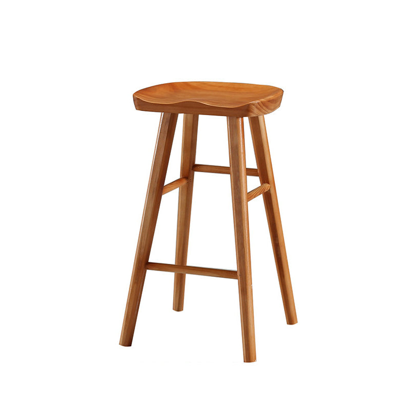 Contemporary Backless Footrest Stool Contoured Pine Solid Wood Bar Stool Brown 1 Piece Counter Stool(26"H) Clearhalo 'Bar Furniture' 'Bar Stools' 'bar_stools' 'furn' 'furn_bar_stools' 'Furniture' 'Kitchen & Dining Furniture' 6076182