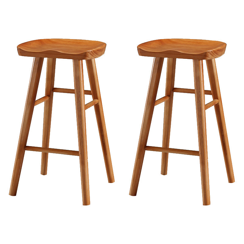 Contemporary Backless Footrest Stool Contoured Pine Solid Wood Bar Stool Brown 2 Piece Set Counter Stool(26"H) Clearhalo 'Bar Furniture' 'Bar Stools' 'bar_stools' 'furn' 'furn_bar_stools' 'Furniture' 'Kitchen & Dining Furniture' 6076184