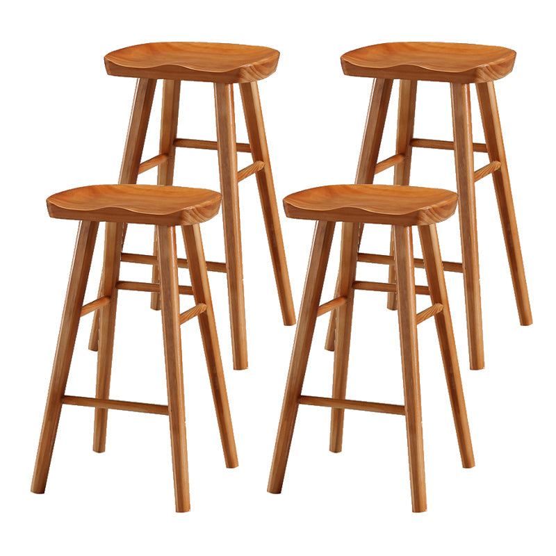 Contemporary Backless Footrest Stool Contoured Pine Solid Wood Bar Stool Brown 4 Piece Set Counter Stool(26"H) Clearhalo 'Bar Furniture' 'Bar Stools' 'bar_stools' 'furn' 'furn_bar_stools' 'Furniture' 'Kitchen & Dining Furniture' 6076185