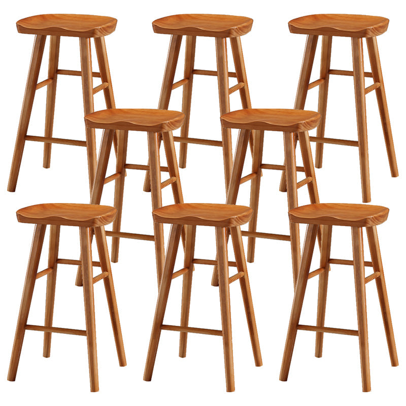 Contemporary Backless Footrest Stool Contoured Pine Solid Wood Bar Stool Brown 8 Piece Set Counter Stool(26"H) Clearhalo 'Bar Furniture' 'Bar Stools' 'bar_stools' 'furn' 'furn_bar_stools' 'Furniture' 'Kitchen & Dining Furniture' 6076190