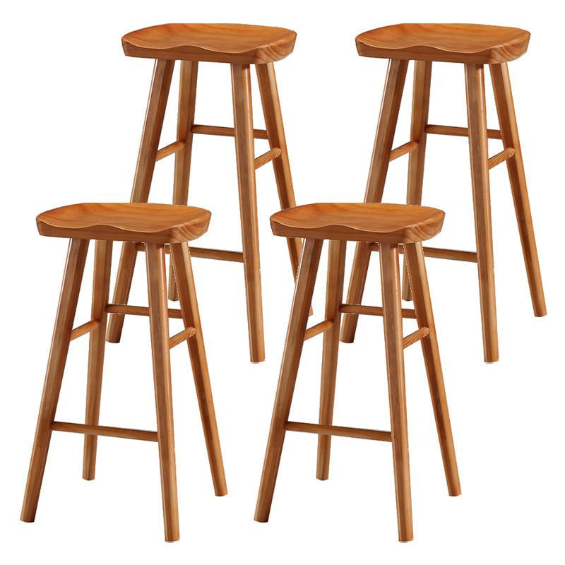 Contemporary Backless Footrest Stool Contoured Pine Solid Wood Bar Stool Brown 4 Piece Set Bar Stool(30"H) Clearhalo 'Bar Furniture' 'Bar Stools' 'bar_stools' 'furn' 'furn_bar_stools' 'Furniture' 'Kitchen & Dining Furniture' 6076196
