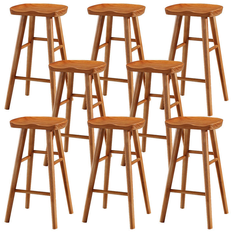 Contemporary Backless Footrest Stool Contoured Pine Solid Wood Bar Stool Brown 8 Piece Set Bar Stool(30"H) Clearhalo 'Bar Furniture' 'Bar Stools' 'bar_stools' 'furn' 'furn_bar_stools' 'Furniture' 'Kitchen & Dining Furniture' 6076200