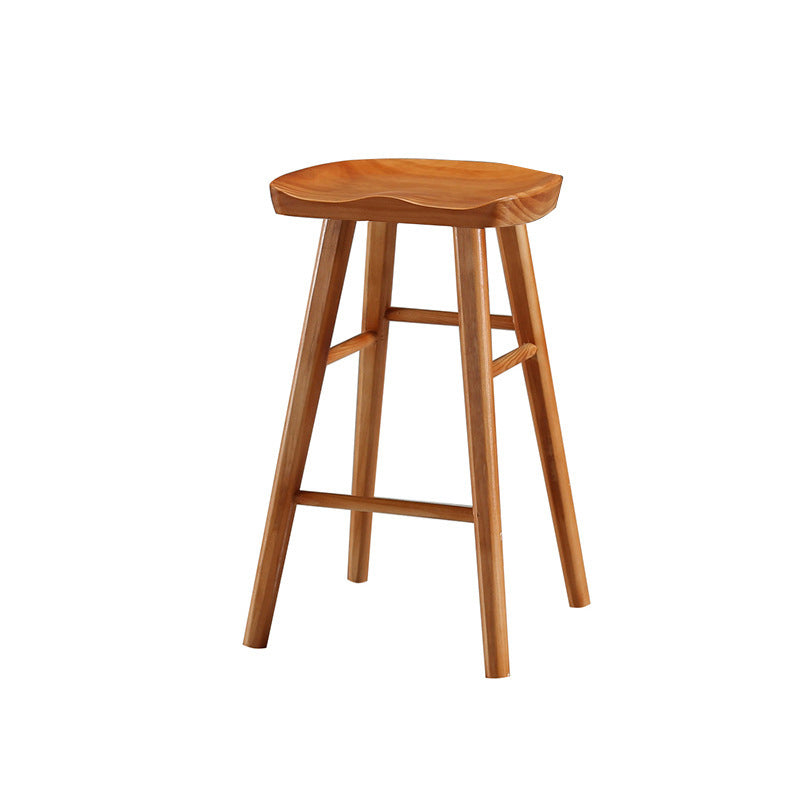 Contemporary Backless Footrest Stool Contoured Pine Solid Wood Bar Stool Brown 1 Piece Short Stool(22"H) Clearhalo 'Bar Furniture' 'Bar Stools' 'bar_stools' 'furn' 'furn_bar_stools' 'Furniture' 'Kitchen & Dining Furniture' 6076202