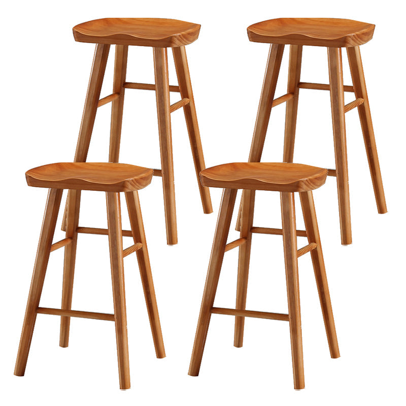 Contemporary Backless Footrest Stool Contoured Pine Solid Wood Bar Stool Brown 4 Piece Set Short Stool(22"H) Clearhalo 'Bar Furniture' 'Bar Stools' 'bar_stools' 'furn' 'furn_bar_stools' 'Furniture' 'Kitchen & Dining Furniture' 6076206