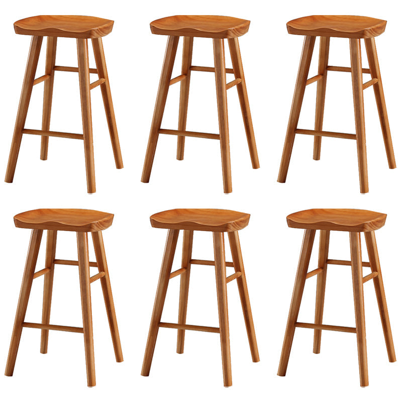Contemporary Backless Footrest Stool Contoured Pine Solid Wood Bar Stool Brown 6 Piece Set Short Stool(22"H) Clearhalo 'Bar Furniture' 'Bar Stools' 'bar_stools' 'furn' 'furn_bar_stools' 'Furniture' 'Kitchen & Dining Furniture' 6076207