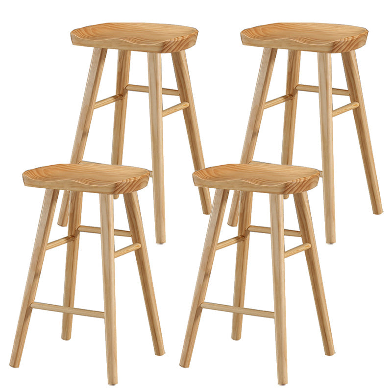 Contemporary Backless Footrest Stool Contoured Pine Solid Wood Bar Stool Wood 4 Piece Set Counter Stool(26"H) Clearhalo 'Bar Furniture' 'Bar Stools' 'bar_stools' 'furn' 'furn_bar_stools' 'Furniture' 'Kitchen & Dining Furniture' 6076213