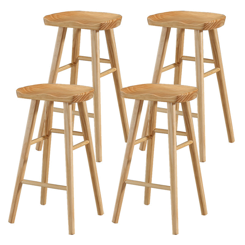 Contemporary Backless Footrest Stool Contoured Pine Solid Wood Bar Stool Wood 4 Piece Set Bar Stool(30"H) Clearhalo 'Bar Furniture' 'Bar Stools' 'bar_stools' 'furn' 'furn_bar_stools' 'Furniture' 'Kitchen & Dining Furniture' 6076218