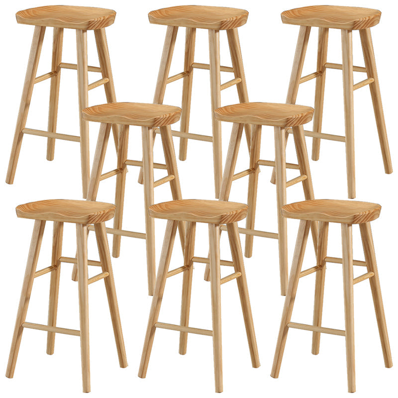 Contemporary Backless Footrest Stool Contoured Pine Solid Wood Bar Stool Wood 8 Piece Set Bar Stool(30"H) Clearhalo 'Bar Furniture' 'Bar Stools' 'bar_stools' 'furn' 'furn_bar_stools' 'Furniture' 'Kitchen & Dining Furniture' 6076220