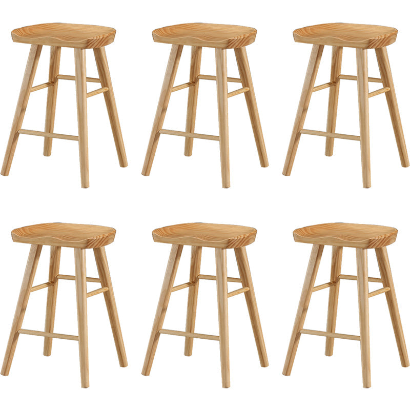 Contemporary Backless Footrest Stool Contoured Pine Solid Wood Bar Stool Wood 6 Piece Set Short Stool(22"H) Clearhalo 'Bar Furniture' 'Bar Stools' 'bar_stools' 'furn' 'furn_bar_stools' 'Furniture' 'Kitchen & Dining Furniture' 6076224