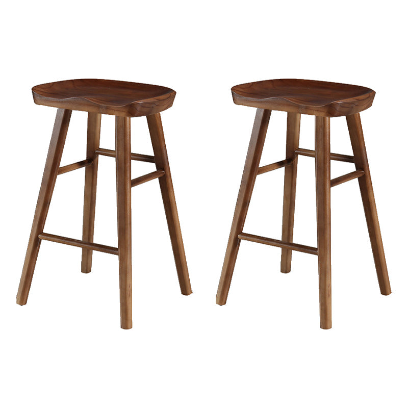 Contemporary Backless Footrest Stool Contoured Pine Solid Wood Bar Stool Walnut 2 Piece Set Counter Stool(26"H) Clearhalo 'Bar Furniture' 'Bar Stools' 'bar_stools' 'furn' 'furn_bar_stools' 'Furniture' 'Kitchen & Dining Furniture' 6076227