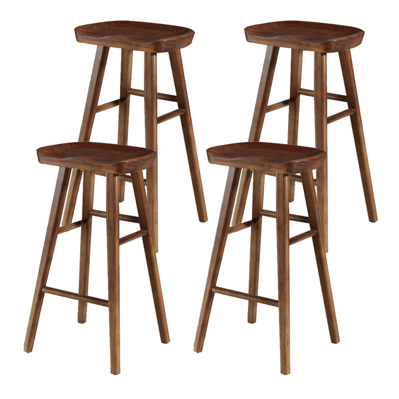 Contemporary Backless Footrest Stool Contoured Pine Solid Wood Bar Stool Walnut 4 Piece Set Bar Stool(30"H) Clearhalo 'Bar Furniture' 'Bar Stools' 'bar_stools' 'furn' 'furn_bar_stools' 'Furniture' 'Kitchen & Dining Furniture' 6076233