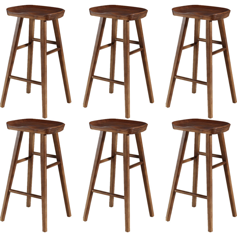 Contemporary Backless Footrest Stool Contoured Pine Solid Wood Bar Stool Walnut 6 Piece Set Bar Stool(30"H) Clearhalo 'Bar Furniture' 'Bar Stools' 'bar_stools' 'furn' 'furn_bar_stools' 'Furniture' 'Kitchen & Dining Furniture' 6076234