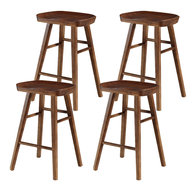 Contemporary Backless Footrest Stool Contoured Pine Solid Wood Bar Stool Walnut 4 Piece Set Short Stool(22"H) Clearhalo 'Bar Furniture' 'Bar Stools' 'bar_stools' 'furn' 'furn_bar_stools' 'Furniture' 'Kitchen & Dining Furniture' 6076238