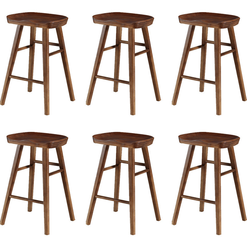 Contemporary Backless Footrest Stool Contoured Pine Solid Wood Bar Stool Walnut 6 Piece Set Short Stool(22"H) Clearhalo 'Bar Furniture' 'Bar Stools' 'bar_stools' 'furn' 'furn_bar_stools' 'Furniture' 'Kitchen & Dining Furniture' 6076239
