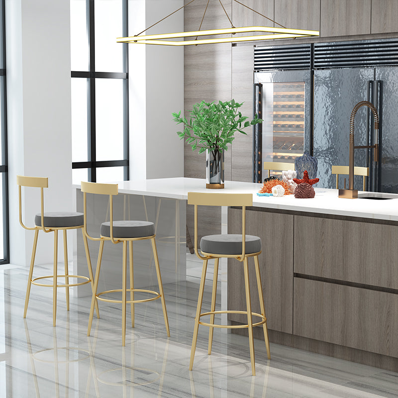 Glam Round Counter Height Stools Grey and Gold Footrest Upholstered Counter Bar Stool Clearhalo 'Bar Furniture' 'Bar Stools' 'bar_stools' 'furn' 'furn_bar_stools' 'Furniture' 'Kitchen & Dining Furniture' 6076244