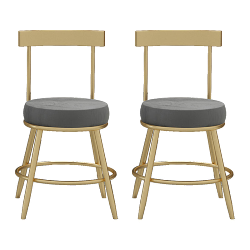 Glam Round Counter Height Stools Grey and Gold Footrest Upholstered Counter Bar Stool 2 Piece Set Clearhalo 'Bar Furniture' 'Bar Stools' 'bar_stools' 'furn' 'furn_bar_stools' 'Furniture' 'Kitchen & Dining Furniture' 6076245