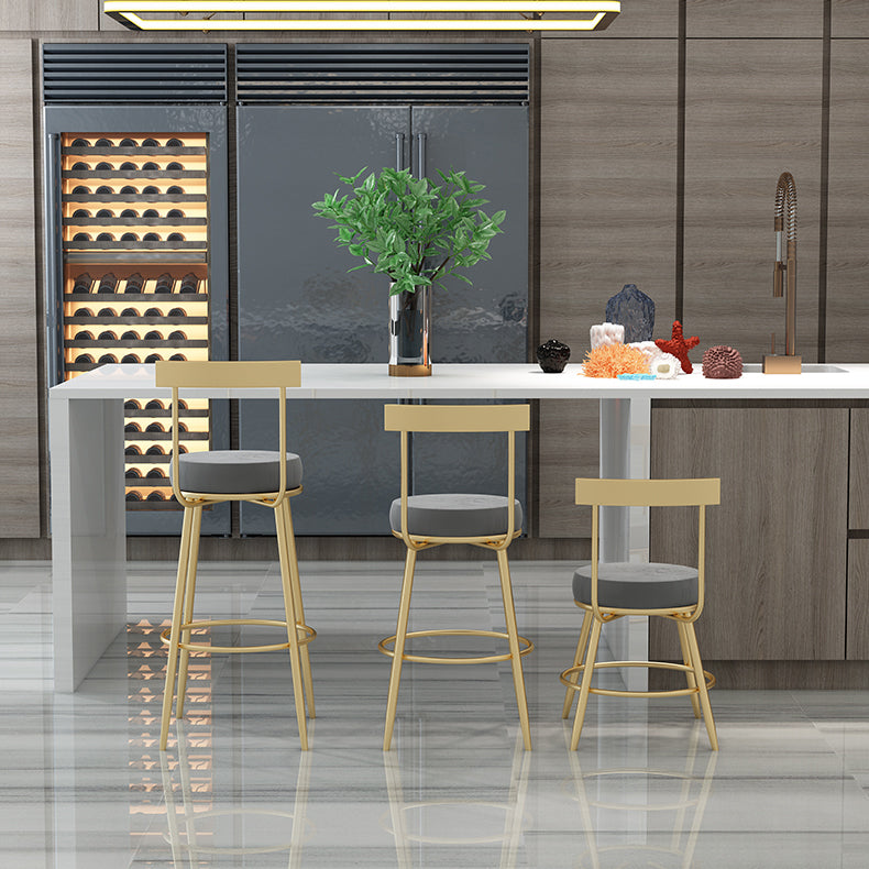 Glam Round Counter Height Stools Grey and Gold Footrest Upholstered Counter Bar Stool Clearhalo 'Bar Furniture' 'Bar Stools' 'bar_stools' 'furn' 'furn_bar_stools' 'Furniture' 'Kitchen & Dining Furniture' 6076247