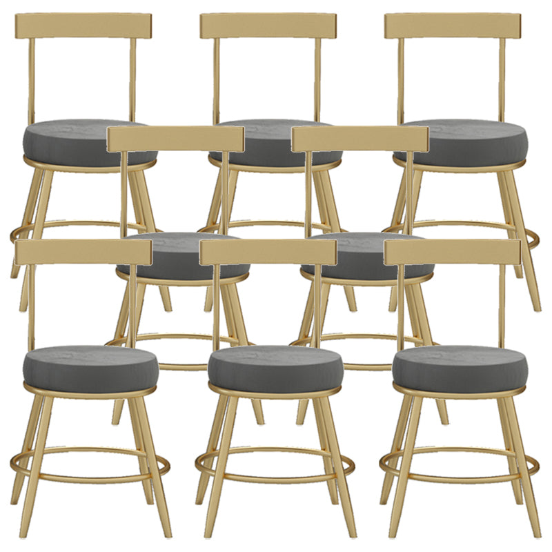 Glam Round Counter Height Stools Grey and Gold Footrest Upholstered Counter Bar Stool 8 Piece Set Clearhalo 'Bar Furniture' 'Bar Stools' 'bar_stools' 'furn' 'furn_bar_stools' 'Furniture' 'Kitchen & Dining Furniture' 6076252