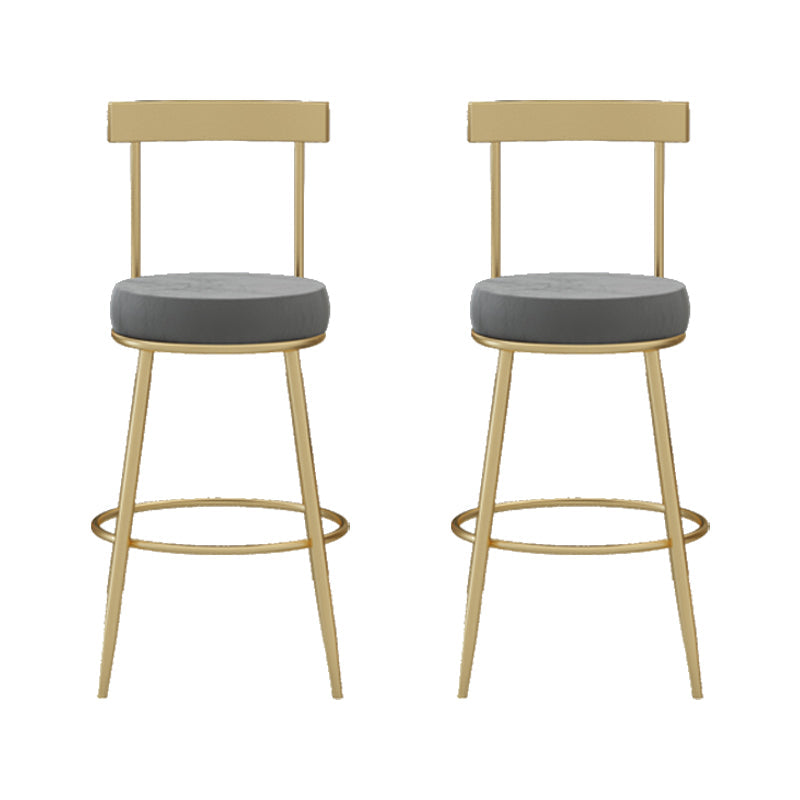 Glam Round Counter Height Stools Grey and Gold Footrest Upholstered Counter Bar Stool 2 Piece Set Clearhalo 'Bar Furniture' 'Bar Stools' 'bar_stools' 'furn' 'furn_bar_stools' 'Furniture' 'Kitchen & Dining Furniture' 6076254