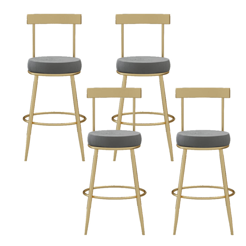 Glam Round Counter Height Stools Grey and Gold Footrest Upholstered Counter Bar Stool 4 Piece Set Clearhalo 'Bar Furniture' 'Bar Stools' 'bar_stools' 'furn' 'furn_bar_stools' 'Furniture' 'Kitchen & Dining Furniture' 6076257