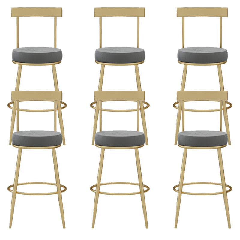 Glam Round Counter Height Stools Grey and Gold Footrest Upholstered Counter Bar Stool 6 Piece Set Clearhalo 'Bar Furniture' 'Bar Stools' 'bar_stools' 'furn' 'furn_bar_stools' 'Furniture' 'Kitchen & Dining Furniture' 6076259