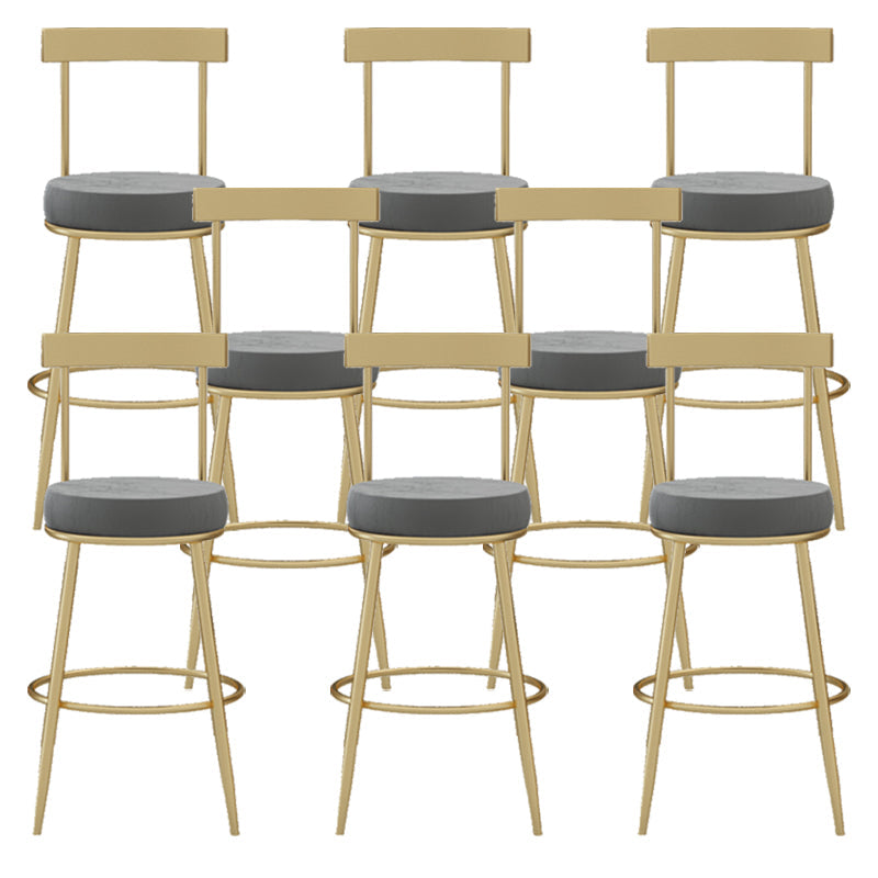Glam Round Counter Height Stools Grey and Gold Footrest Upholstered Counter Bar Stool 8 Piece Set Clearhalo 'Bar Furniture' 'Bar Stools' 'bar_stools' 'furn' 'furn_bar_stools' 'Furniture' 'Kitchen & Dining Furniture' 6076261