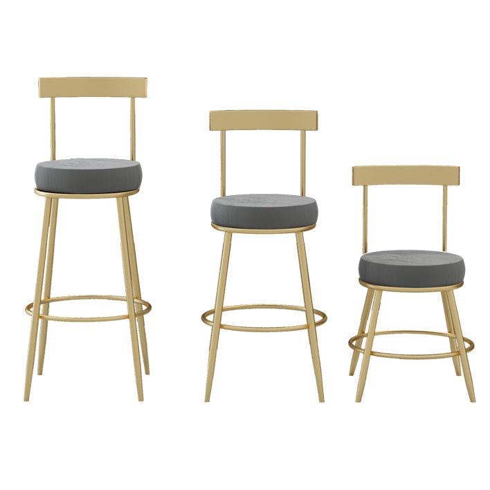 Glam Round Counter Height Stools Grey and Gold Footrest Upholstered Counter Bar Stool Clearhalo 'Bar Furniture' 'Bar Stools' 'bar_stools' 'furn' 'furn_bar_stools' 'Furniture' 'Kitchen & Dining Furniture' 6076262
