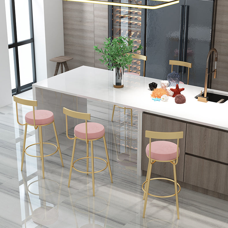 Glam Round Counter Height Stools Grey and Gold Footrest Upholstered Counter Bar Stool Clearhalo 'Bar Furniture' 'Bar Stools' 'bar_stools' 'furn' 'furn_bar_stools' 'Furniture' 'Kitchen & Dining Furniture' 6076263