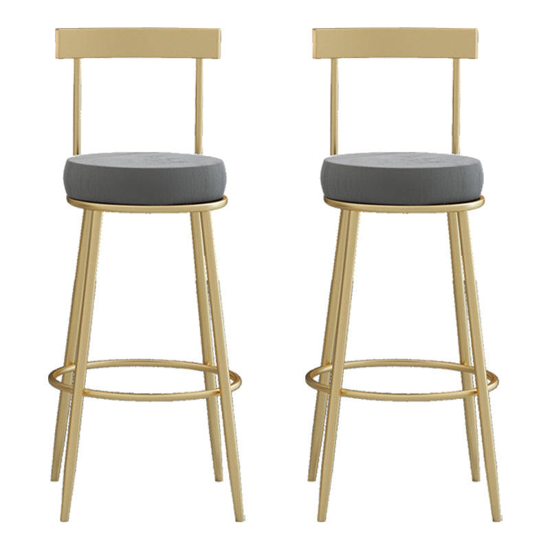 Glam Round Counter Height Stools Grey and Gold Footrest Upholstered Counter Bar Stool 2 Piece Set Clearhalo 'Bar Furniture' 'Bar Stools' 'bar_stools' 'furn' 'furn_bar_stools' 'Furniture' 'Kitchen & Dining Furniture' 6076264