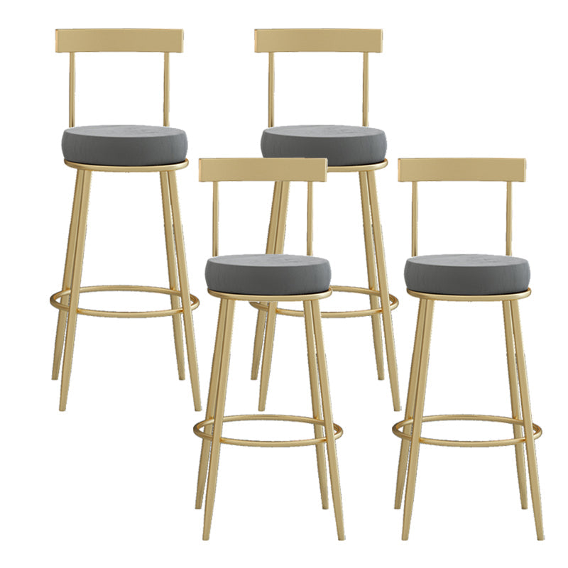 Glam Round Counter Height Stools Grey and Gold Footrest Upholstered Counter Bar Stool 4 Piece Set Clearhalo 'Bar Furniture' 'Bar Stools' 'bar_stools' 'furn' 'furn_bar_stools' 'Furniture' 'Kitchen & Dining Furniture' 6076265