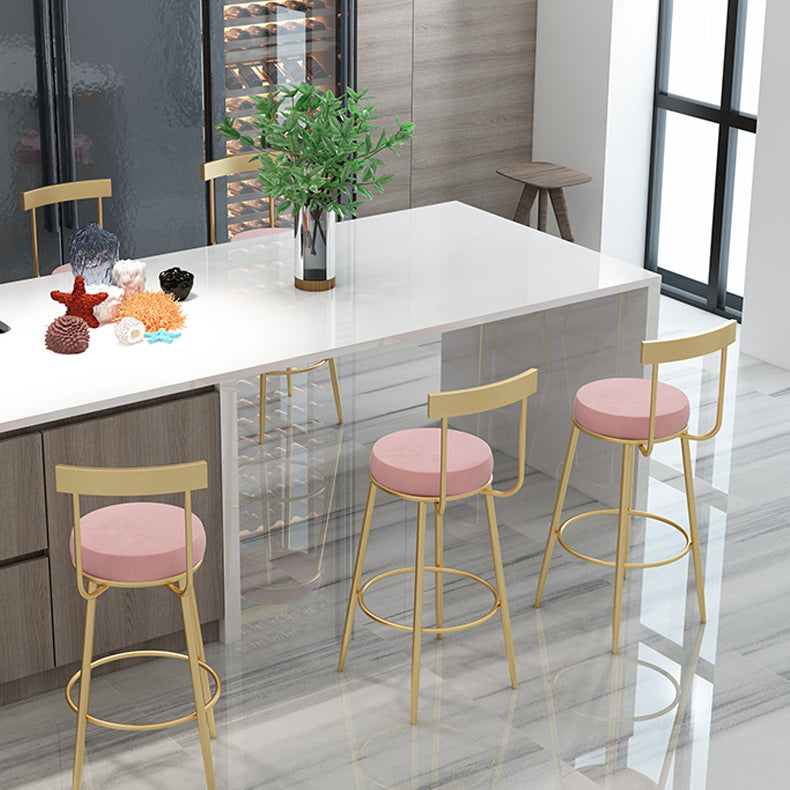 Glam Round Counter Height Stools Grey and Gold Footrest Upholstered Counter Bar Stool Clearhalo 'Bar Furniture' 'Bar Stools' 'bar_stools' 'furn' 'furn_bar_stools' 'Furniture' 'Kitchen & Dining Furniture' 6076266