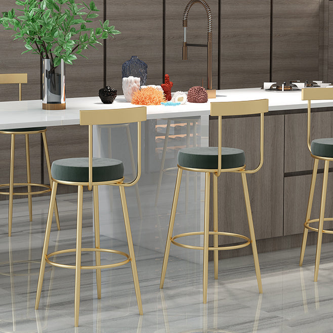 Glam Round Counter Height Stools Grey and Gold Footrest Upholstered Counter Bar Stool Clearhalo 'Bar Furniture' 'Bar Stools' 'bar_stools' 'furn' 'furn_bar_stools' 'Furniture' 'Kitchen & Dining Furniture' 6076268