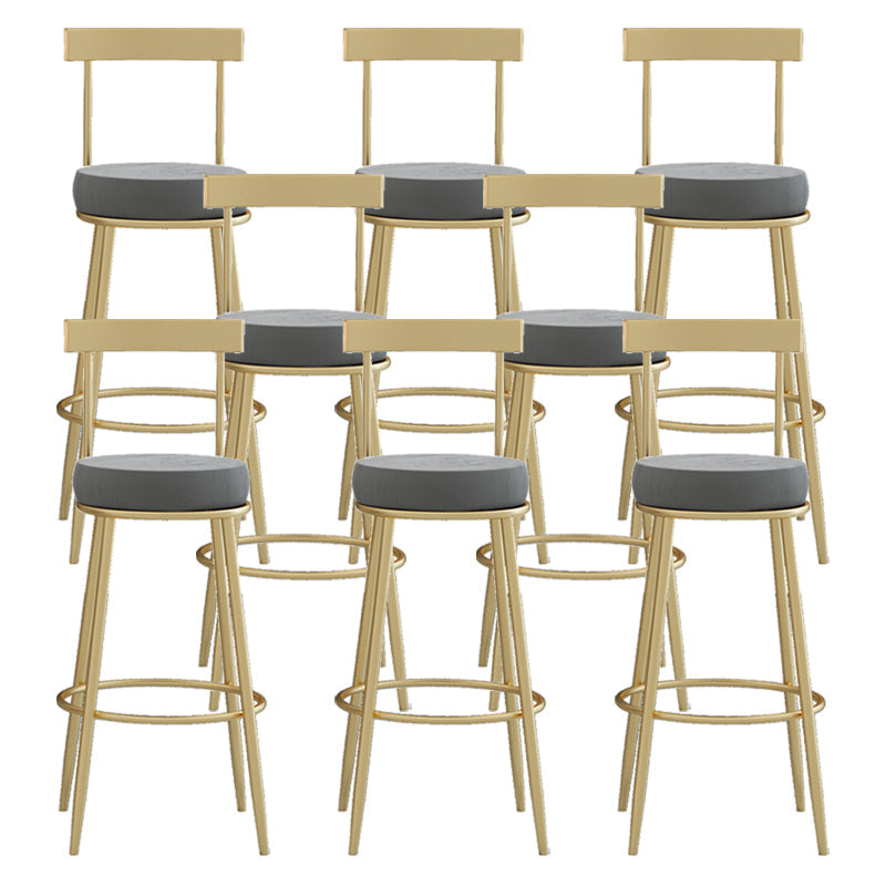 Glam Round Counter Height Stools Grey and Gold Footrest Upholstered Counter Bar Stool 8 Piece Set Clearhalo 'Bar Furniture' 'Bar Stools' 'bar_stools' 'furn' 'furn_bar_stools' 'Furniture' 'Kitchen & Dining Furniture' 6076269
