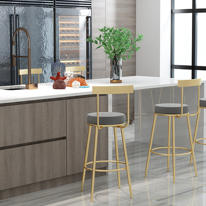 Glam Round Counter Height Stools Grey and Gold Footrest Upholstered Counter Bar Stool Clearhalo 'Bar Furniture' 'Bar Stools' 'bar_stools' 'furn' 'furn_bar_stools' 'Furniture' 'Kitchen & Dining Furniture' 6076270