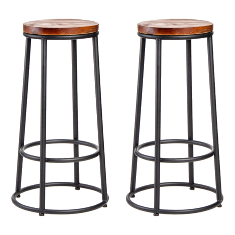 Industrial Round Bar Stools Solid Wood Black Footrest Counter Stool for Shop