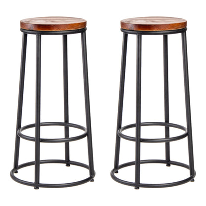 Industrial Round Bar Stools Solid Wood Black Footrest Counter Stool for Shop
