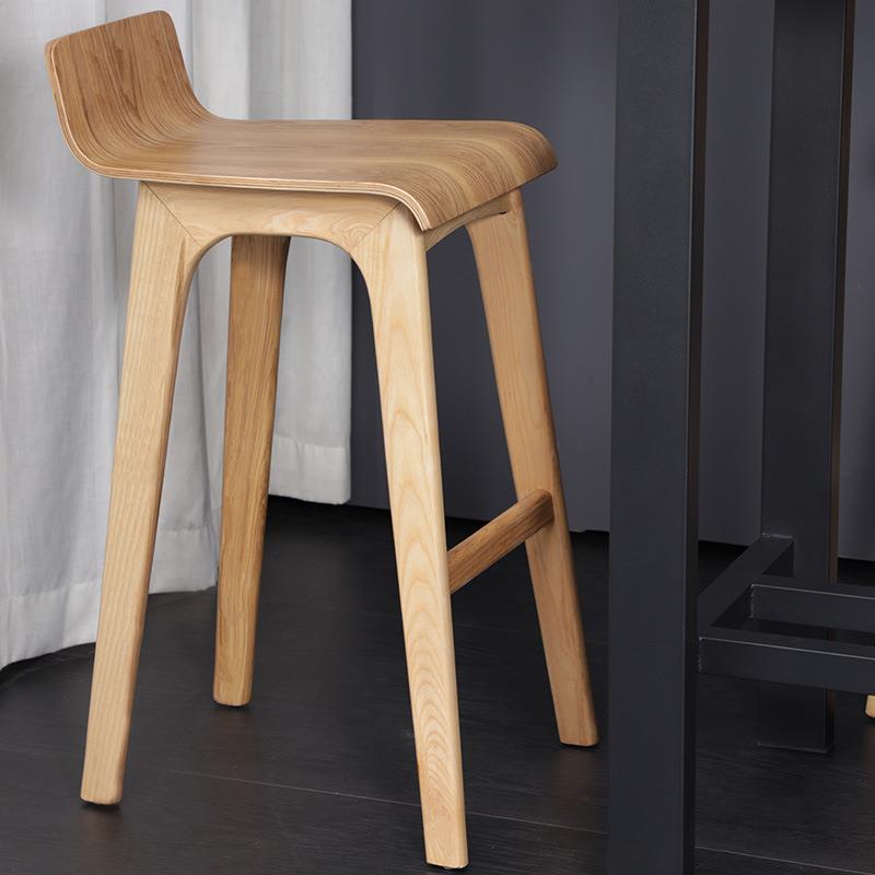 Modern Armless Backrest Counter Stool Wood Bar Stool with Footrest
