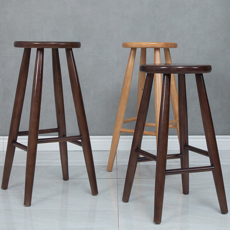 Modern Round Counter Bar Stool Wood Backless Bar Stool with Footrest