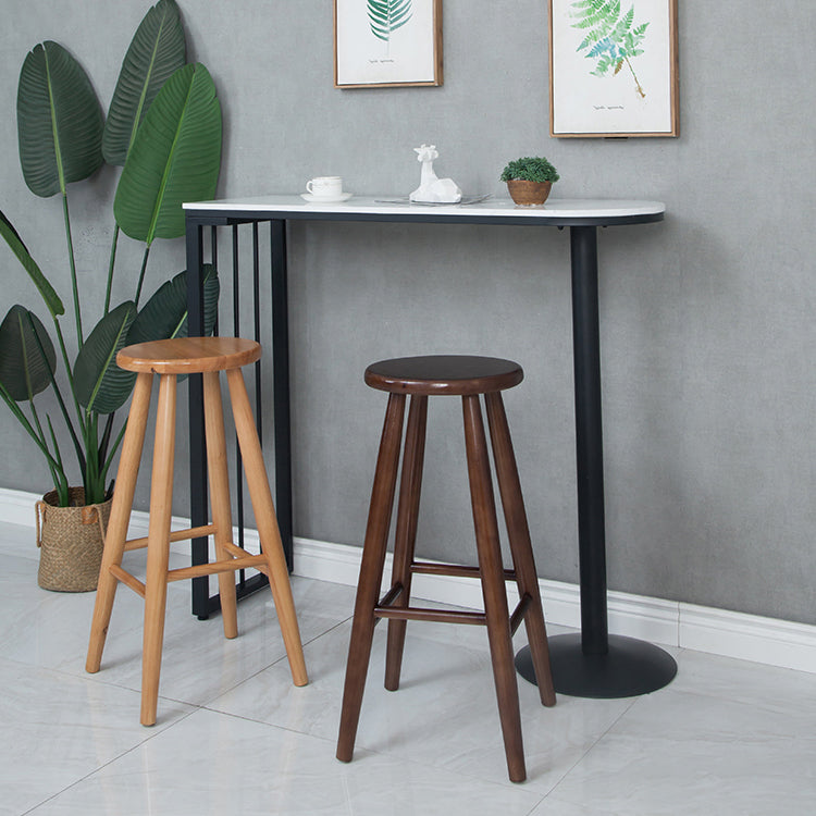Modern Round Counter Bar Stool Wood Backless Bar Stool with Footrest