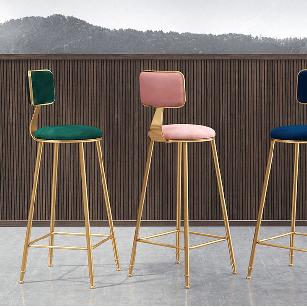 Glam Armless Backrest Counter Stool Iron Dining Room Bar Stool with Cushion