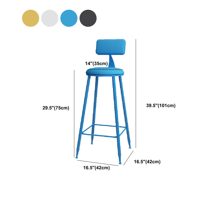Modern Round Counter Stool Coffee Shop Leather and Metal Counter-height Stool