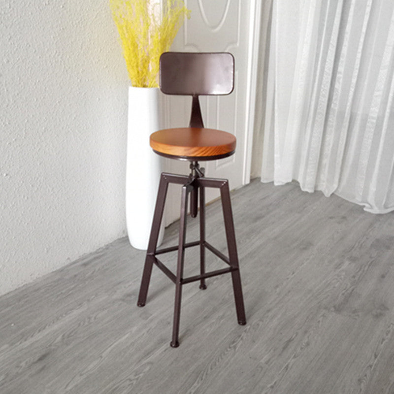 Modern Armless Counter Stool Iron Bar Stool with Wooden Seat and Pedal Coppery With Back 1 Piece Clearhalo 'Bar Furniture' 'Bar Stools' 'bar_stools' 'furn' 'furn_bar_stools' 'Furniture' 'Kitchen & Dining Furniture' 6076897