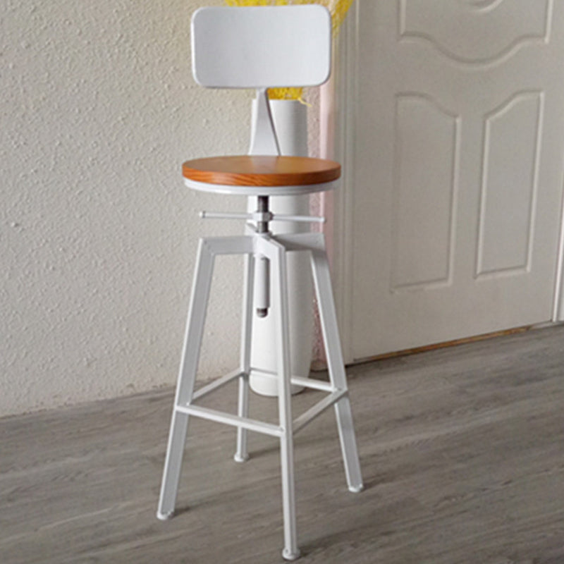 Modern Armless Counter Stool Iron Bar Stool with Wooden Seat and Pedal White With Back 1 Piece Clearhalo 'Bar Furniture' 'Bar Stools' 'bar_stools' 'furn' 'furn_bar_stools' 'Furniture' 'Kitchen & Dining Furniture' 6076899
