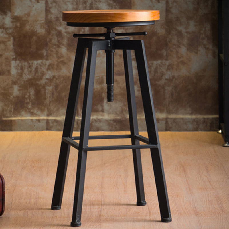 Modern Armless Counter Stool Iron Bar Stool with Wooden Seat and Pedal Clearhalo 'Bar Furniture' 'Bar Stools' 'bar_stools' 'furn' 'furn_bar_stools' 'Furniture' 'Kitchen & Dining Furniture' 6076902