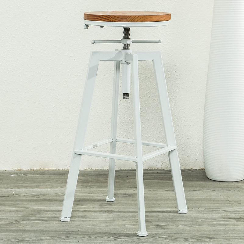 Modern Armless Counter Stool Iron Bar Stool with Wooden Seat and Pedal White Backless 1 Piece Clearhalo 'Bar Furniture' 'Bar Stools' 'bar_stools' 'furn' 'furn_bar_stools' 'Furniture' 'Kitchen & Dining Furniture' 6076903
