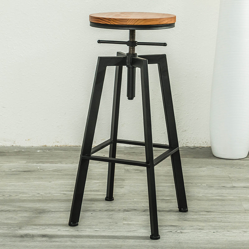 Modern Armless Counter Stool Iron Bar Stool with Wooden Seat and Pedal Black Backless 1 Piece Clearhalo 'Bar Furniture' 'Bar Stools' 'bar_stools' 'furn' 'furn_bar_stools' 'Furniture' 'Kitchen & Dining Furniture' 6076904