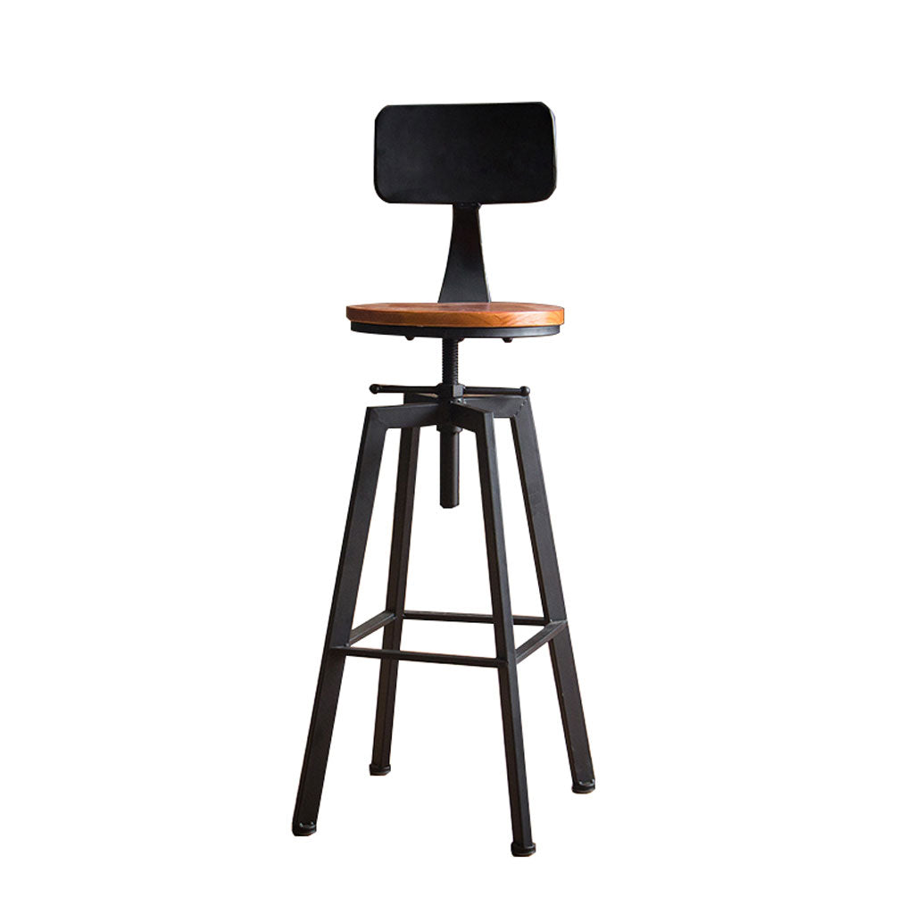 Modern Armless Counter Stool Iron Bar Stool with Wooden Seat and Pedal Clearhalo 'Bar Furniture' 'Bar Stools' 'bar_stools' 'furn' 'furn_bar_stools' 'Furniture' 'Kitchen & Dining Furniture' 6076905