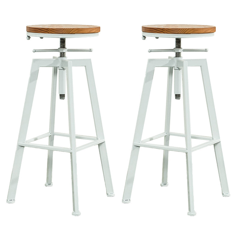 Modern Armless Counter Stool Iron Bar Stool with Wooden Seat and Pedal White Backless 2 Piece Set Clearhalo 'Bar Furniture' 'Bar Stools' 'bar_stools' 'furn' 'furn_bar_stools' 'Furniture' 'Kitchen & Dining Furniture' 6076914